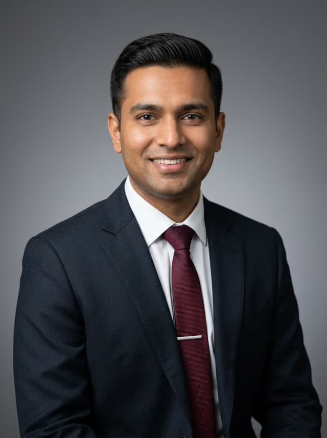 Passport-style photograph of CA Daksh Desai